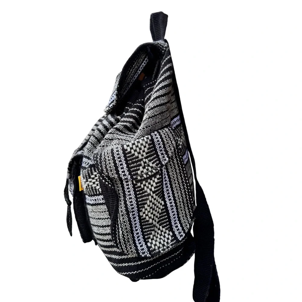 Artesanias‎ Pinzon Woven Backpack Black White Geometric Boho Hippie Rucksack